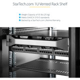 StarTech.com 1U Vented Server Rack Cabinet Shelf - Fixed 20" Deep Cantilever Rackmount Tray for 19" Data/AV/Network Enclosure w/Cage Nuts