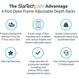 StarTech.com 4-Post 8U Mobile Open Frame Server Rack, 19in Network Rack with Casters, Small Rolling Rack for Computer/AV/Data/IT Equipment