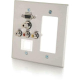 C2G VGA, 3.5mm Audio, Composite Video and RCA Stereo Audio Pass Through Double Gang Wall Plate with One Decorative Style Cutout and One Keystone - Brushed Aluminum
