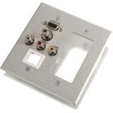 C2G VGA, 3.5mm Audio, Composite Video and RCA Stereo Audio Pass Through Double Gang Wall Plate with One Decorative Style Cutout and One Keystone - Brushed Aluminum