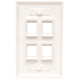 Tripp Lite Quad Outlet RJ45 Universal Keystone Face Plate / Wall Plate, White, 4-Port