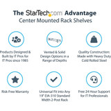 StarTech.com 2U 19" 2-Post Network Rack Shelf 20in Deep Center Mount Cantilever Tray Rackmount for AV/Data Equipment 75lb Capacity