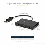 StarTech.com 3-Port Multi Monitor Adapter, DisplayPort to 3x HDMI MST Hub, Triple 1080p, Video Splitter for Extended Desktop Mode, Windows