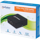 Manhattan HDMI Splitter 2-Port , 1080p, Black, Displays output from x1 HDMI source to x2 HD displays (same output to both displays), USB-A Powered (cable included, 0.7m), Three Year Warranty, Retail Box