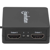 Manhattan HDMI Splitter 2-Port , 1080p, Black, Displays output from x1 HDMI source to x2 HD displays (same output to both displays), USB-A Powered (cable included, 0.7m), Three Year Warranty, Retail Box