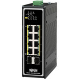 Tripp Lite 8-Port Unmanaged Industrial Gigabit Ethernet Switch 10/100/1000 Mbps PoE+ 30W 2 GbE SFP Slots -40&deg; to 75&deg;C DIN Mount