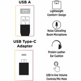 Morpheus 360 Connect USB Mono Headset with Boom Microphone - Noise Cancelling - Reversible Design - Protein Leather Ear Cushion - In-Line Volume Controls - Mute button - Black - HS5200MU