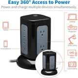 Tripp Lite 6-Outlet Surge Protector Tower 3x USB-A 1x USB-C 8 ft. Cord 5-15P Plug 1800 Joules Black