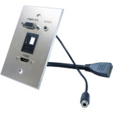 Comprehensive HDMI, VGA, 3.5mm Audio Pass Through Single Gang Wall Plate with Pigtails, Keystone Blank - Aluminum