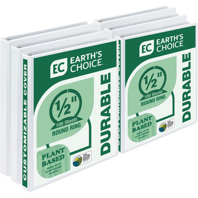 Samsill Earth's Choice Plant-Based 0.5 Inch View Binder - 3 Ring Binder - Round Ring - White - 6 Pack