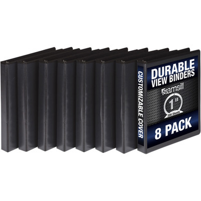 Samsill Durable 1 Inch Round Ring View Binder - Black 8 Pack