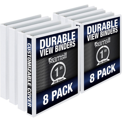 Samsill Durable 1 Inch Round Ring View Binder - White 8 Pack