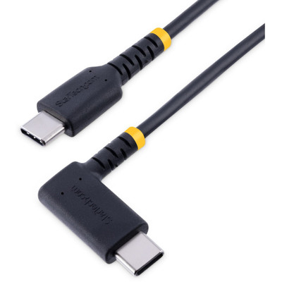 StarTech R2CCR-30C-USB-CABLE 1ft (30cm) USB C Charging Cable Right Angle, 60W PD 3A, Heavy Duty Fast Charge USB-C Cable, Durable Rugged Aramid Fiber