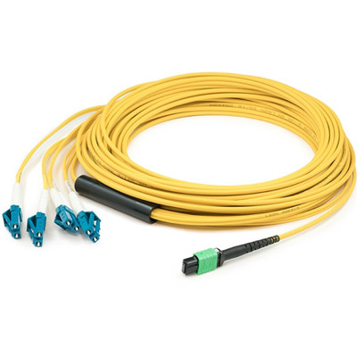 AddOn ADD-MPO-4LC2M9SMF 2m MPO (Female) to 8xLC (Male) 8-Strand Yellow OS2 OFNR (Riser-Rated) Fiber Fanout Cable