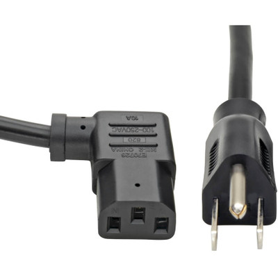 Tripp Lite Computer Power Cord NEMA 5-15P to Right-Angle C13 10A 125V 18 AWG 6 ft. (1.83 m) Black