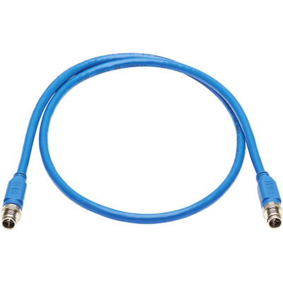 Tripp Lite NM12-6A1-01M-BL M12 X-Cat6a 10G F/UTP CMR-LP Shielded Ethernet Cable (M/M), IP68, PoE, Blue, 1 m (3.3 ft.)