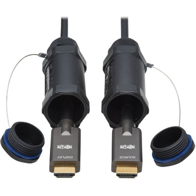 Tripp Lite P568FA-70M-WR High-Speed Armored HDMI Fiber Active Optical Cable (AOC) with Hooded Connectors and Reel 4K @ 60 Hz HDR IP68 M/M Black 70 m (230 ft.)