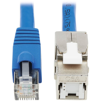 Tripp Lite N237A-F18N-WHSH Cat6a Keystone Jack Cable Assembly Shielded PoE+ RJ45 M/F 18-in. (45.72 cm) Blue