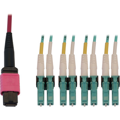 Tripp Lite N845X-03M-8L-MG 40/100G Multimode 50/125 OM4 Fiber Optic Cable (12F MTP/MPO-PC to 4x Duplex LC/PC F/M), LSZH, Magenta, 3 m (9.8 ft.)