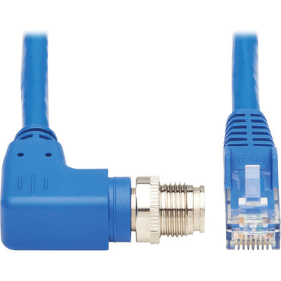 Tripp Lite NM12-604-05M-BL M12 X-Cat6 1G UTP CMR-LP Ethernet Cable (Right-Angle M12 M/RJ45 M) IP68 PoE Blue 5 m (16.4 ft.)