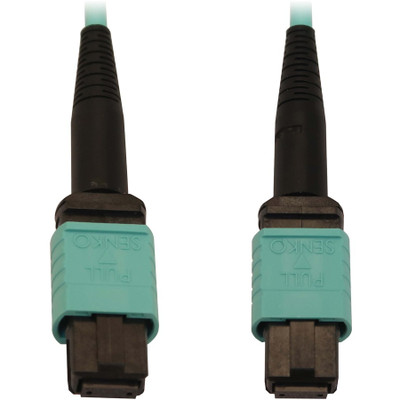 Tripp Lite N844B-10M-12-P 40/100/400G Multimode 50/125 OM3 Fiber Optic Cable (12F MTP/MPO-PC F/F) LSZH Aqua 10 m (32.8 ft.)