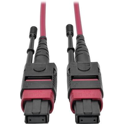 Tripp Lite N845-15M-12-MG 100G MTP/MPO Multimode OM4 Plenum-Rated Fiber Optic Cable (F/F), 12 Fiber, 40/100GBASE-SR4, Push/Pull Tabs, Magenta, 15 m