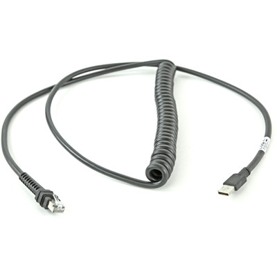 Zebra CBA-UF6-C12ZAR Cable - Shielded USB: Series A, 9ft. (2.8m), Coiled, BC1.2 (High Current), -30&deg;C