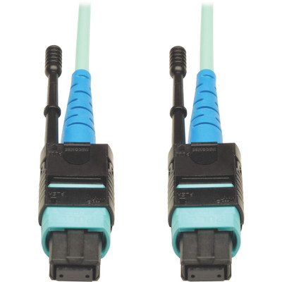 Tripp Lite N846-03M-24-P MTP/MPO Patch Cable with Push/Pull Tab Connectors 100GBASE-SR10 CXP 24 Fiber 100Gb OM3 Plenum-rated Aqua 3M (10 ft.)