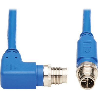Tripp Lite NM12-603-01M-BL M12 X-Cat6 1G UTP CMR-LP Ethernet Cable (Right-Angle M/M), IP68, PoE, Blue, 1 m (3.3 ft.)