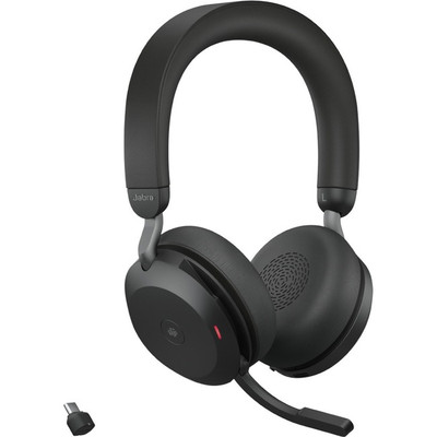 Jabra Evolve2 75 Wireless On-ear Stereo Headset - USB-C - For MS Teams - With Charging Stand - Black - Binaural - Ear-cup - 3000 cm - Bluetooth - 20 Hz to 20 kHz - MEMS Technology Microphone - Noise Cancelling