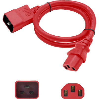 AddOn Power Cord - 2ft - C13 Female to C20 Male - 14AWG - 100-250V at 15A - Red