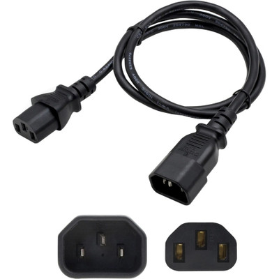 AddOn Power Cord - 8ft - C13 Female to C14 Male - 18AWG - 100-250V at 10A - Black