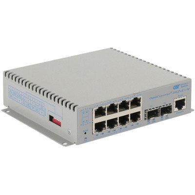 Omnitron Systems OmniConverter 10GPoE+/M PoE+, 2xSFP/SFP+, 8xRJ-45, 1xDC Powered Wide Temp