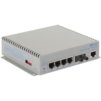 Omnitron Systems 3100-0-14-1 OmniConverter Managed Gigabit High Power 60W PoE - MM ST - RJ-45 - Ethernet Fiber Switch