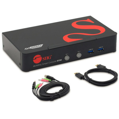 SIIG 2 Port 4K 60Hz DisplayPort 1.2 KVM Switch with USB 3.0 and Multi-Media ports