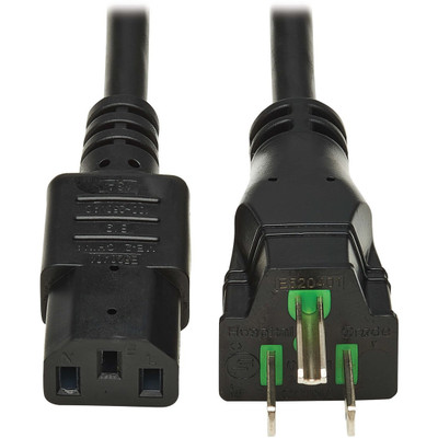 Tripp Lite P006AB-025-HG Safe-IT Antibacterial Hospital-Grade Power Cord 5-15P to C13 Green Dot 13A 125V 16 AWG Black 25 ft. (7.6 m)