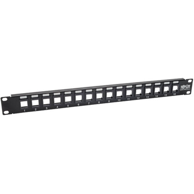 Tripp Lite 16-Port 1U Rack-Mount Unshielded Blank Keystone/Multimedia Patch Panel RJ45 Ethernet USB HDMI Cat5e/6