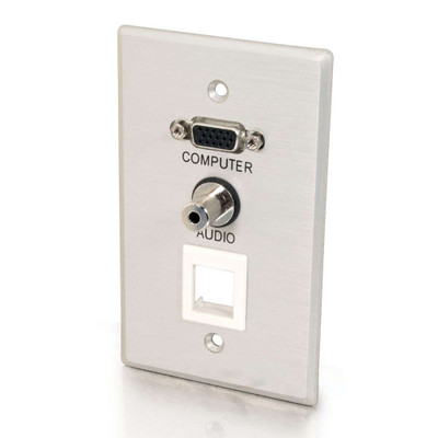 C2G VGA and 3.5mm Audio Pass Through Single Gang Wall Plate with One Keystone - Brushed Aluminum - LIMITED AVAILABILITY