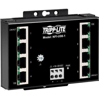 Tripp Lite 8-Port Unmanaged Fast Industrial Ethernet Switch 10/100 Mbps Ruggedized -40&deg; to 75&deg;C DIN/Wall Mount