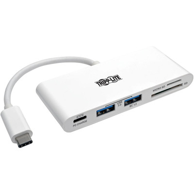 Tripp Lite USB-C Multiport Adapter 2x USB-A and 1x USB-C Ports Card Reader and PD Charging USB 3.0 White