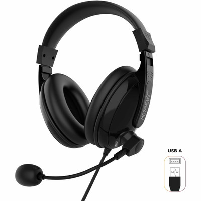 Morpheus 360 Deluxe Multimedia Stereo USB Headset - Adjustable Microphone - Lightweight Comfortable Design - Soft Eco Leather Ear Cushions - Over Ear - Black - HS3500SU