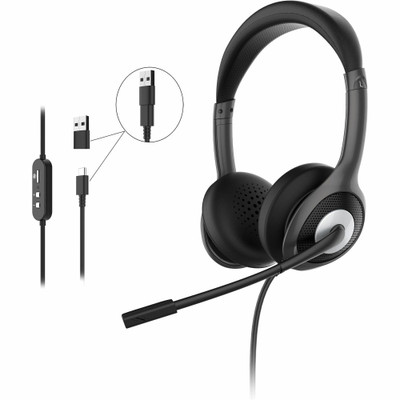 Morpheus 360 Connect USB Stereo Headset with Boom Microphone - Noise Reduction Mic- Protein Leather Ear Cushions - In-Line Volume Controls - Mute button - Black - HS5600SU