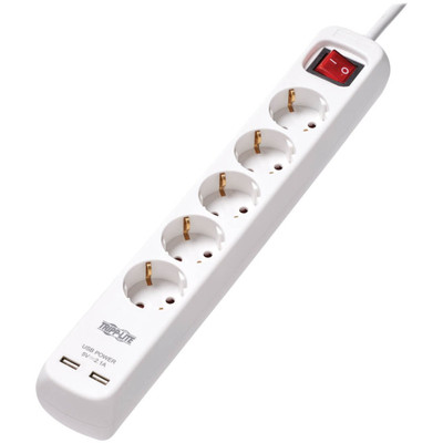 Tripp Lite 5-Outlet Power Strip with USB-A Charging Schuko Outlets 220-250V 16A 3 m Cord Schuko Plug White