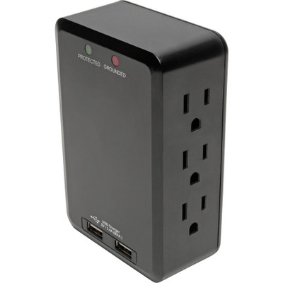 Tripp Lite 6-Outlet Surge Protector with 2 USB Ports (3.4A Shared) Side Load Direct Plug-In 1050 Joules