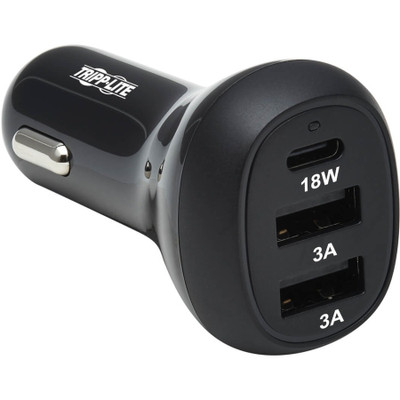 Tripp Lite 3-Port USB Car Charger 36W Max USB-C PD 3.0 Up to 18W 2 USB-A QC 3.0 Up to 36W