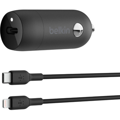 Belkin Boost&uarr;Charge&trade; 30W Fast Car Charger, Compact Design w/USB-C Power Delivery Port, USB-C to Lightning Cable Included, Universal Compatibility for iPhone 14 Series, iPad, and More - Black