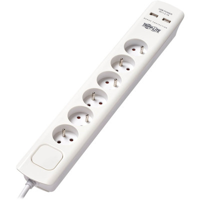 Tripp Lite 6-Outlet Surge Protector with USB Charging French Type E Outlets 220-250V 16A 1.8 m Cord Type E Plug White