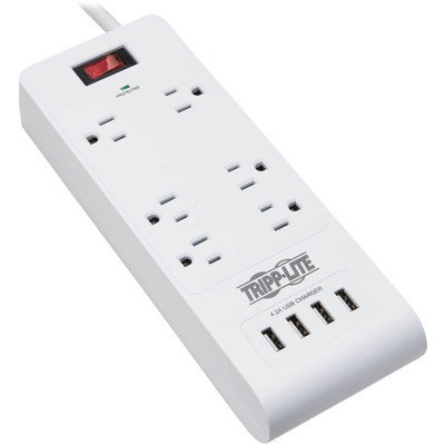 Tripp Lite 6-Outlet Surge Protector with 4 USB Ports (4.2A Shared) 15 ft. (4.57 m) Cord 5-15P Plug 900 Joules White