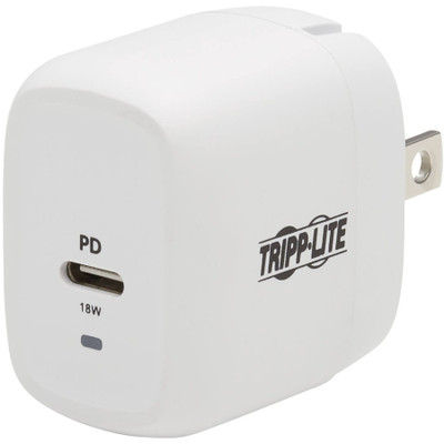 Tripp Lite Compact USB-C Wall Charger with USB-C to Lightning Cable 18W PD Charging GaN Technology White