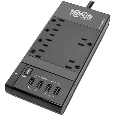 Tripp Lite Safe-IT 6-Outlet Surge Protector Retractable USB Charger 5-15R Outlets 4 USB Charging Ports 8 ft. (2.4 m) Cord Antimicrobial Protection